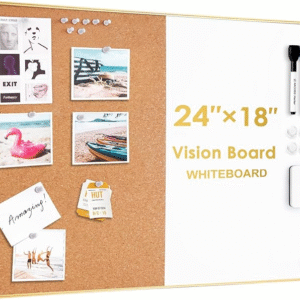 ARCOBIS Cork Board White Board Combo, 24 x 18 Inch Bulletin Board-Gold Frame, Magnetic Dry Erase Board & Corkboard for Wall, Vision Board for Home, Office, School